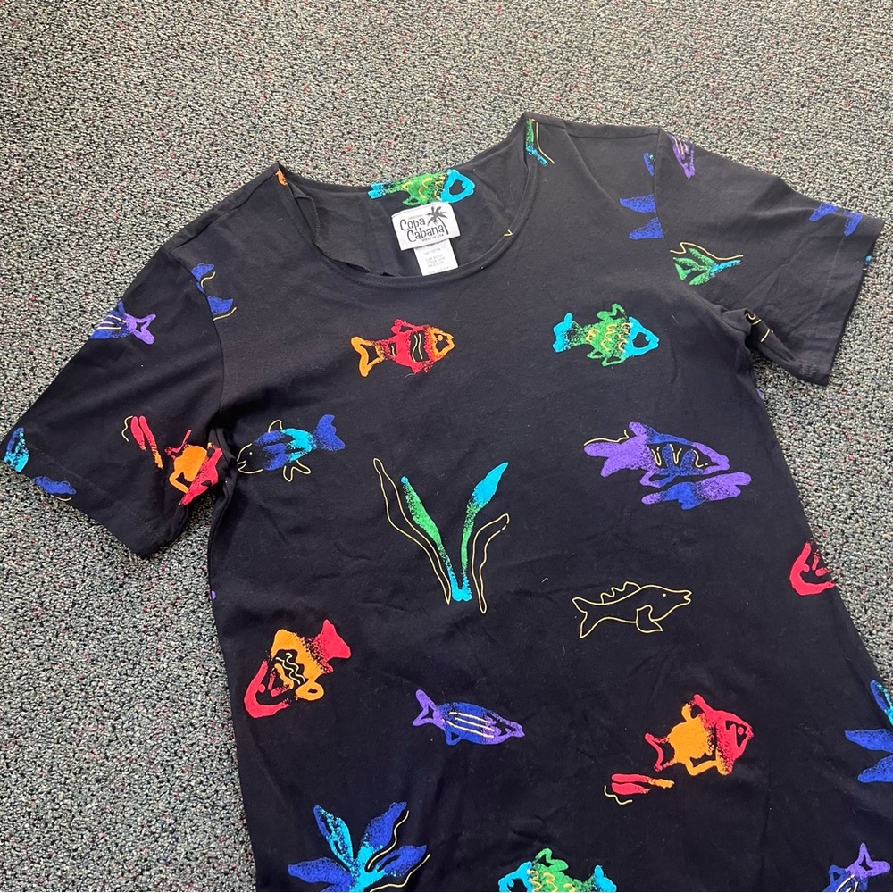 VINTAGE Copa Cabana 100% Cotton Colorful Fish Ocean Theme Relaxed Fit Dress Sz M - Picture 10 of 16